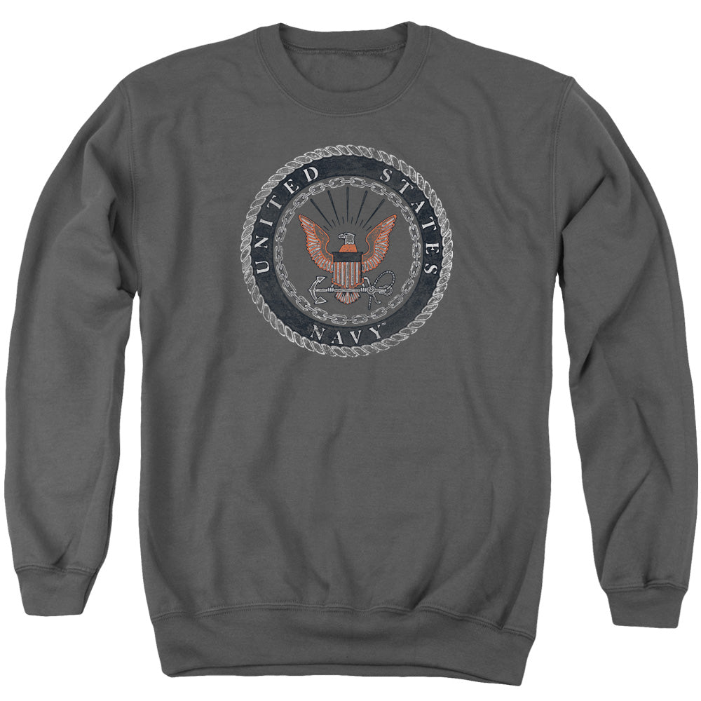 Navy - Rough Emblem - Adult Crewneck Sweatshirt - Charcoal