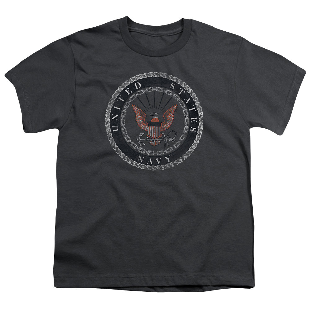 Navy - Rough Emblem - Short Sleeve Youth 18/1 - Charcoal T-shirt