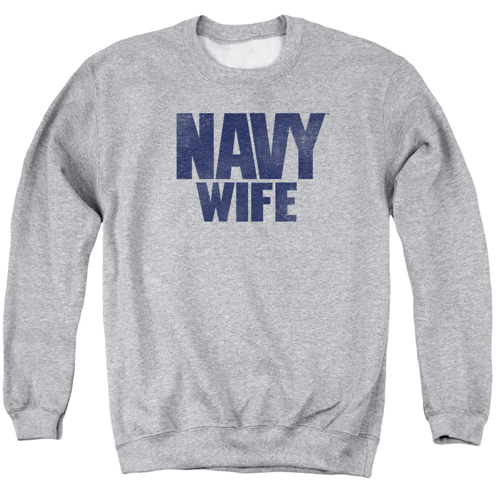 Navy - Wife - Adult Crewneck Sweatshirt - Athletic Heather