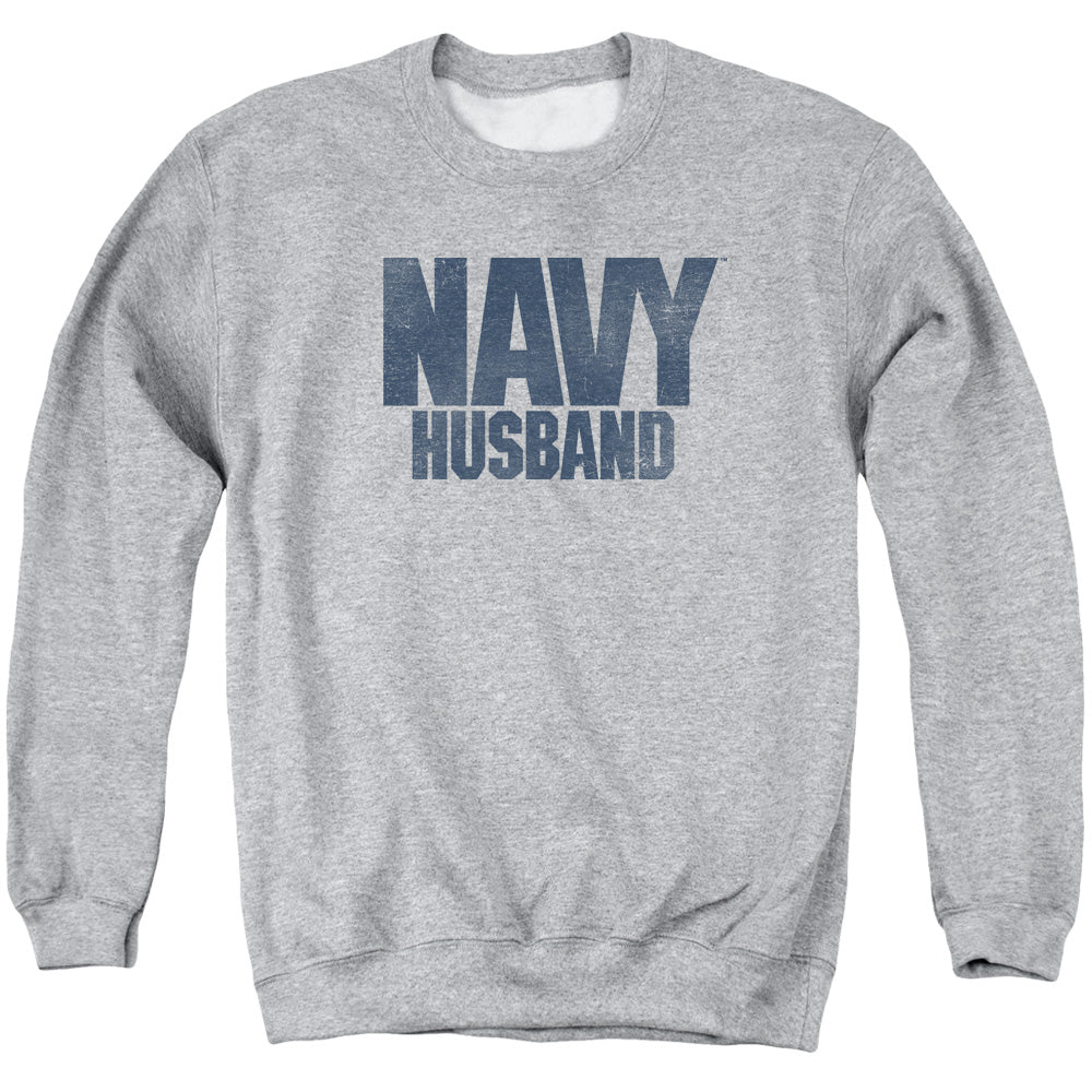 Navy - Husband - Adult Crewneck Sweatshirt - Athletic Heather