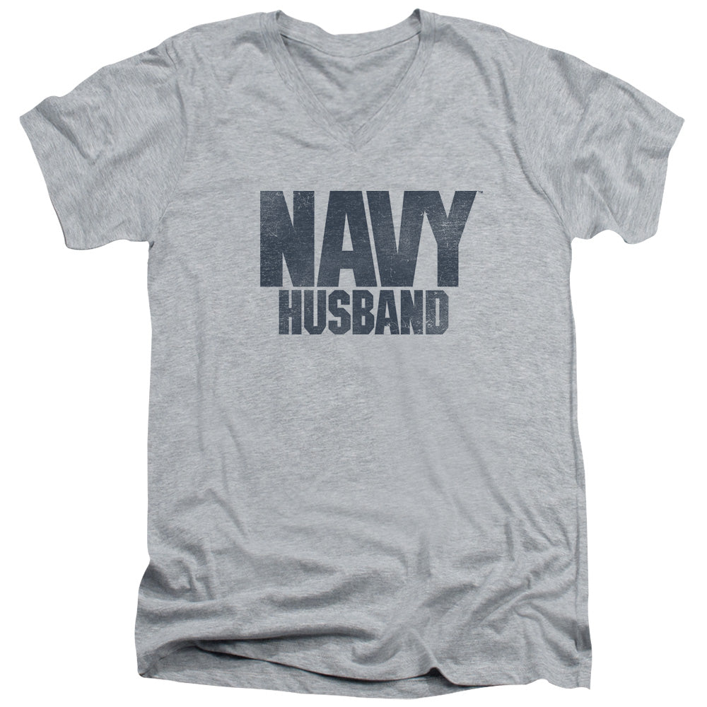 Navy - Husband - Short Sleeve Adult V-neck 30/1 - Athletic Heather T-shirt