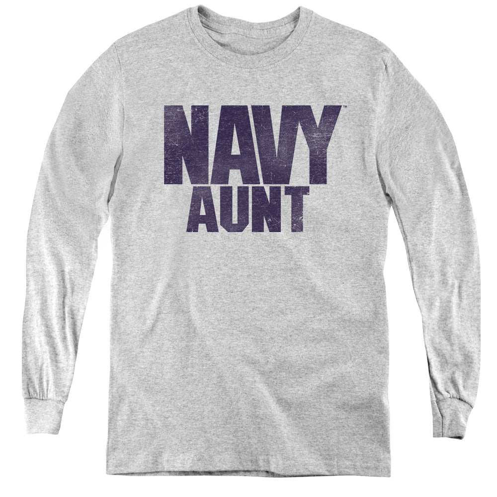 Navy - Aunt - Youth Long Sleeve Tee - Athletic Heather