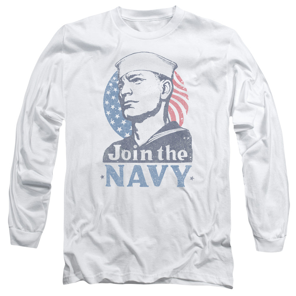 Navy - Join Now - Long Sleeve Adult 18/1 - White T-shirt