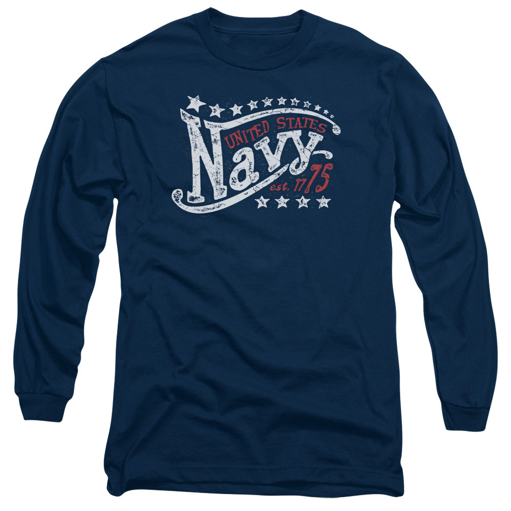 Navy - Stars - Long Sleeve Adult 18/1 - Navy T-shirt