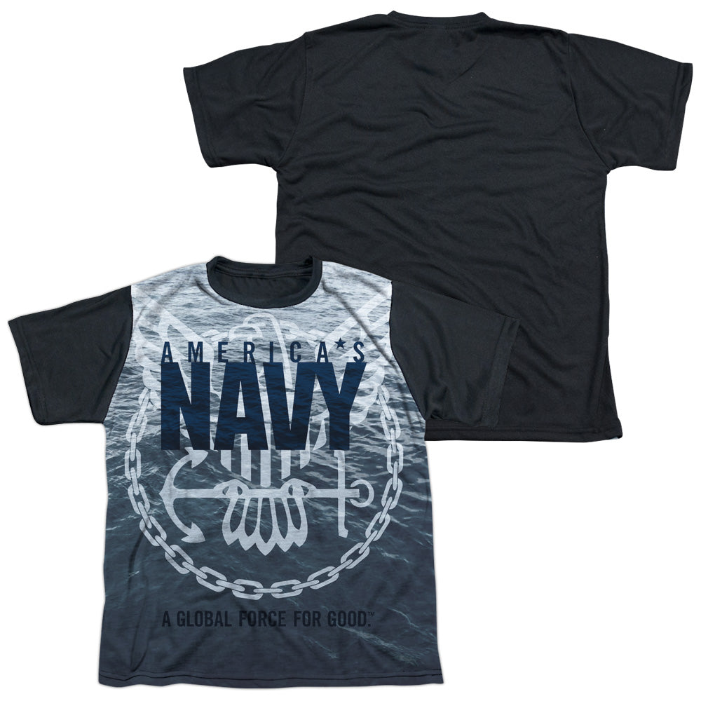 Navy - Force For Good - Short Sleeve Youth White Front Black Back - White T-shirt