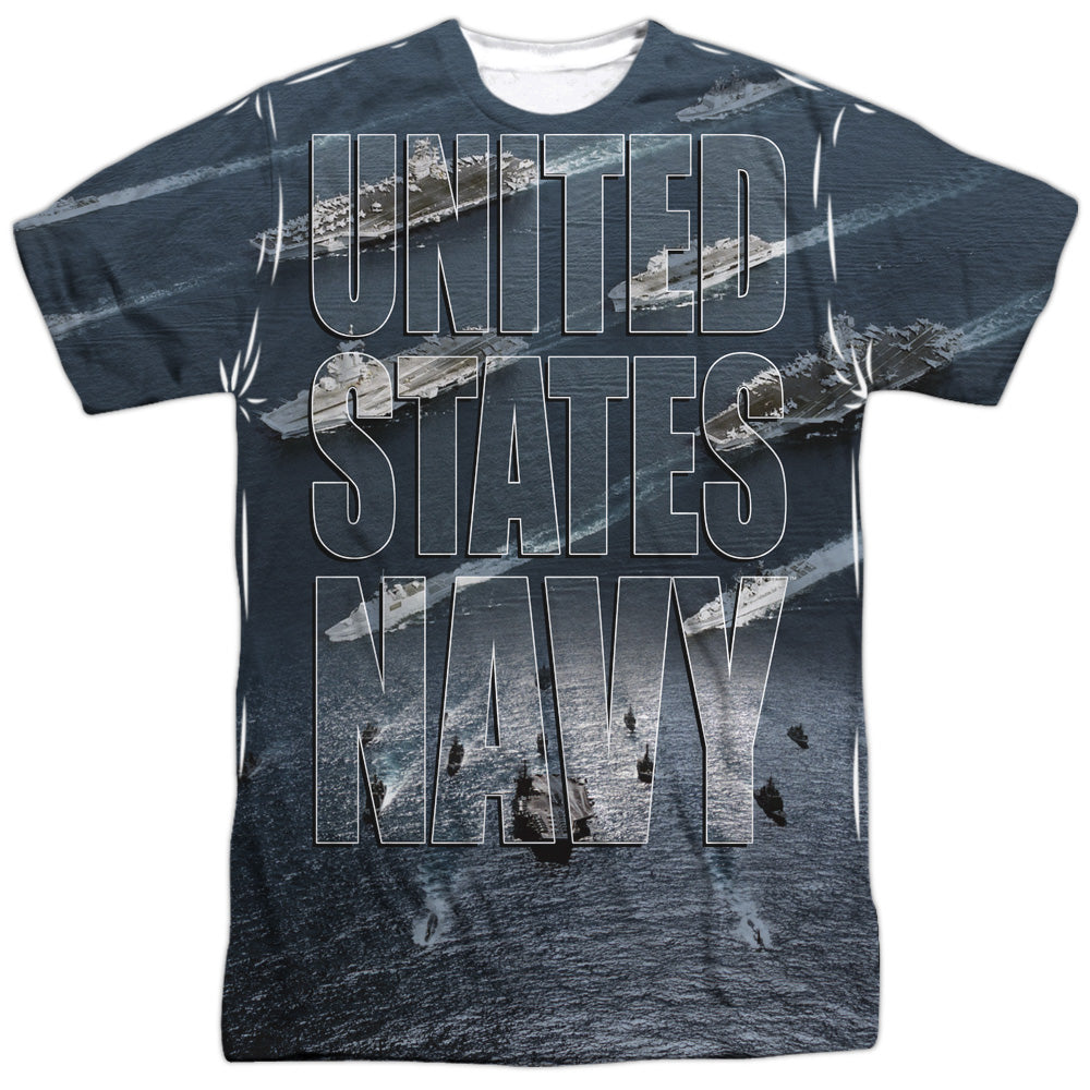 Navy - Fleet - Short Sleeve Adult Poly Crew - White T-shirt