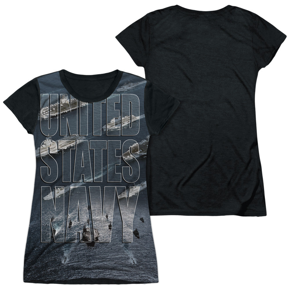 Navy - Fleet - Short Sleeve Junior Poly Black Back - White T-shirt