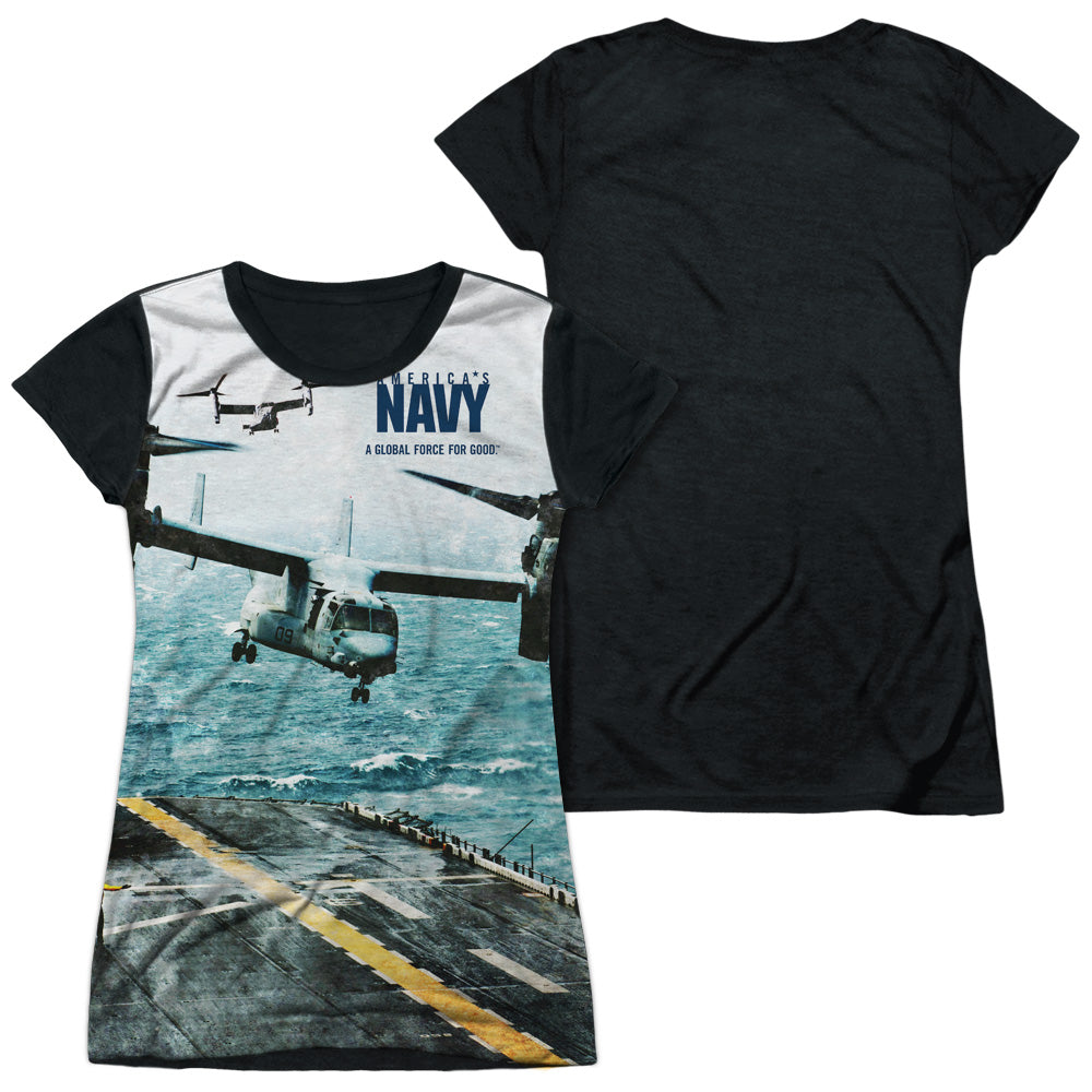 Navy - Osprey - Short Sleeve Junior Poly Black Back - White T-shirt