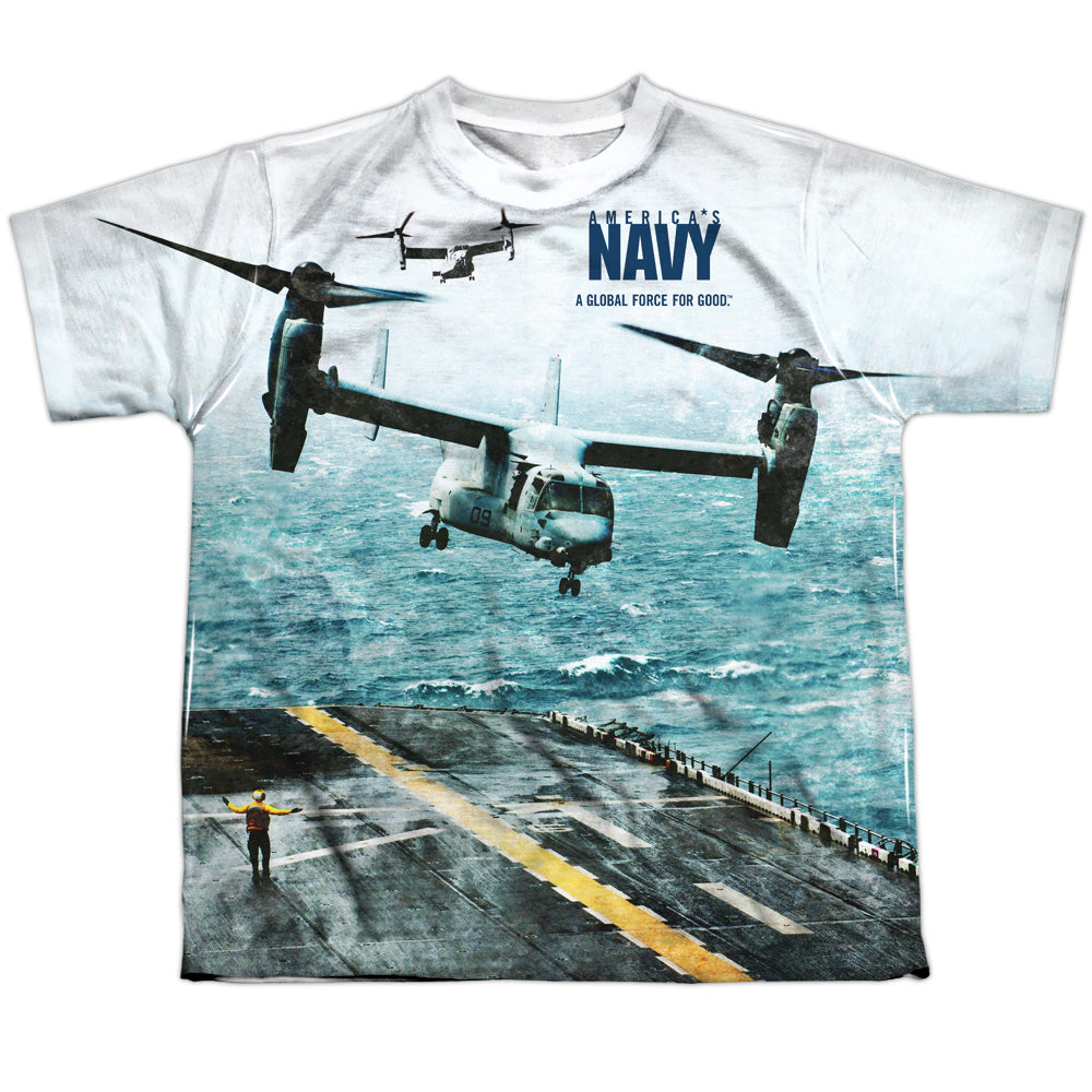 Navy - Osprey - Short Sleeve Youth Poly Crew - White T-shirt