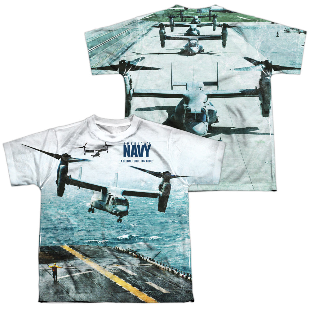 Navy - Osprey (Front/back Print) - Short Sleeve Youth Poly Crew - White T-shirt