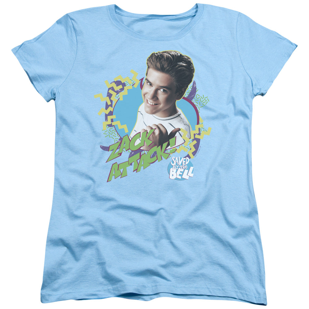 Saved By The Bell - Zack Attack - Short Sleeve Womens Tee - Light Blue T-shirt
