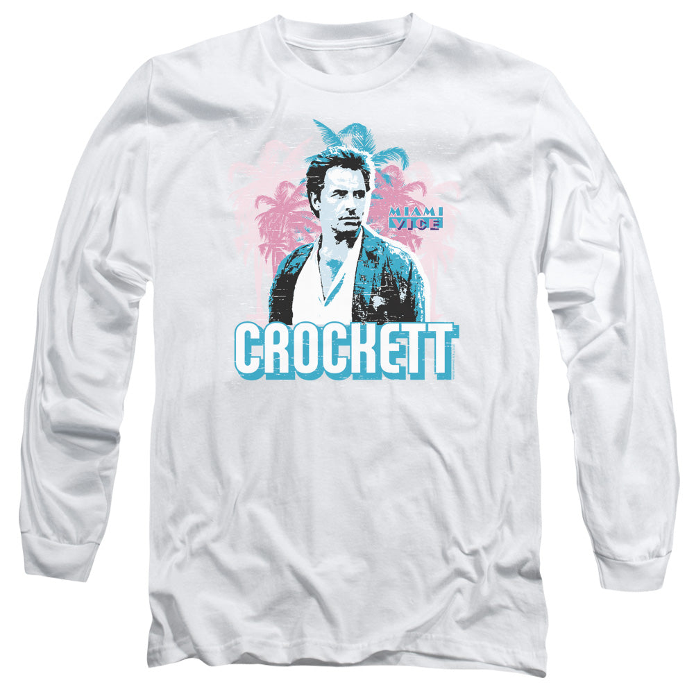 Miami Vice - Crockett - Long Sleeve Adult 18/1 - White T-shirt