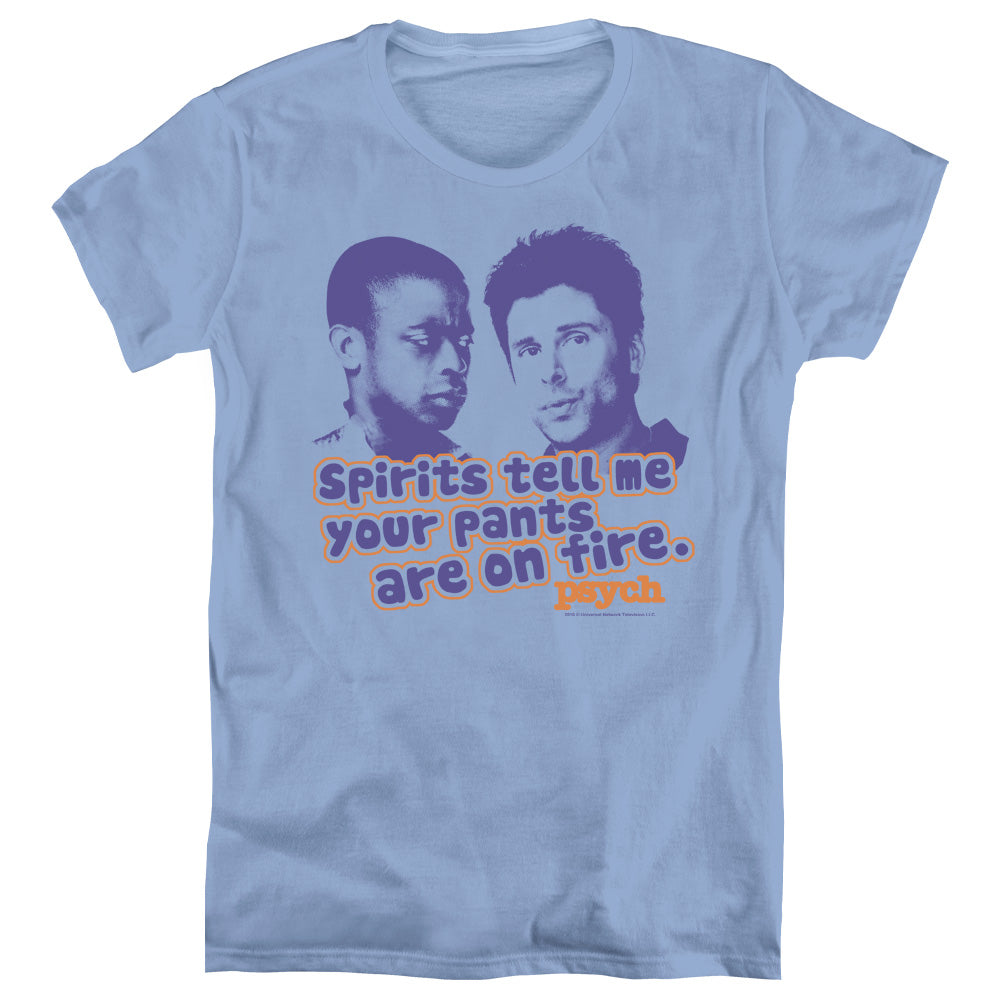 Psych - Pants On Fire - Short Sleeve Womens Tee - Carolina Blue T-shirt