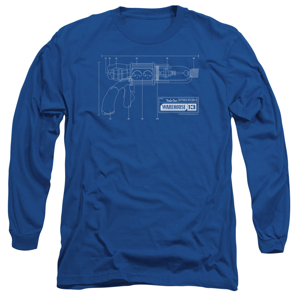 Warehouse 13 - Tesla Gun - Long Sleeve Adult 18/1 - Royal Blue T-shirt
