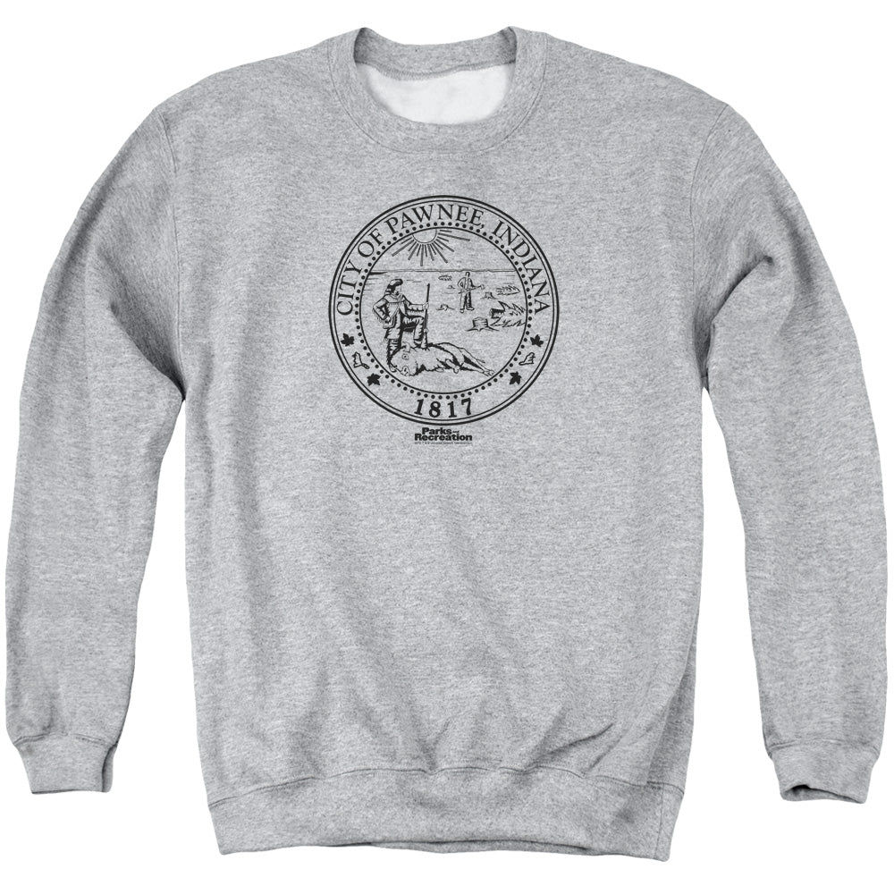 Parks And Rec Pawnee Seal - Adult Crewneck Sweatshirt - Athletic Heather