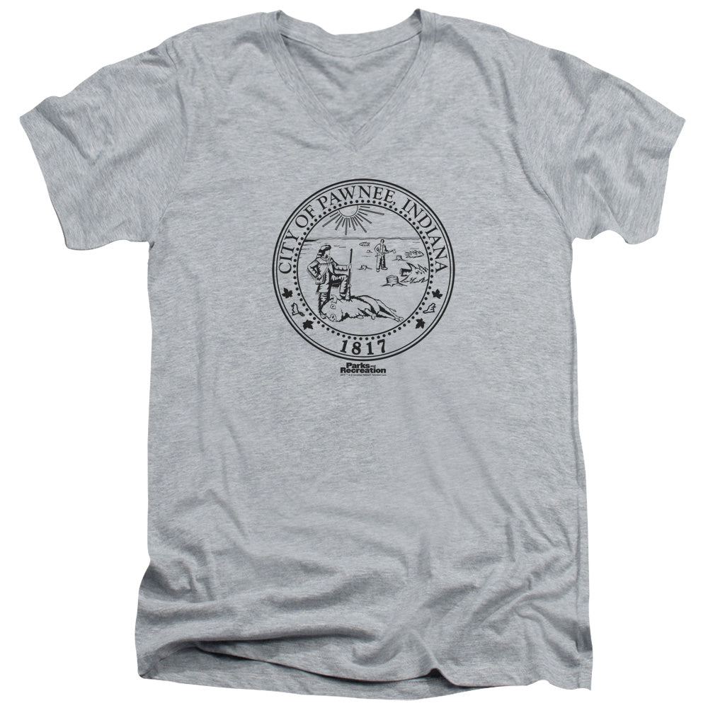 Parks And Rec - Pawnee Seal - Short Sleeve Adult V-neck - Athletic Heather T-shirt