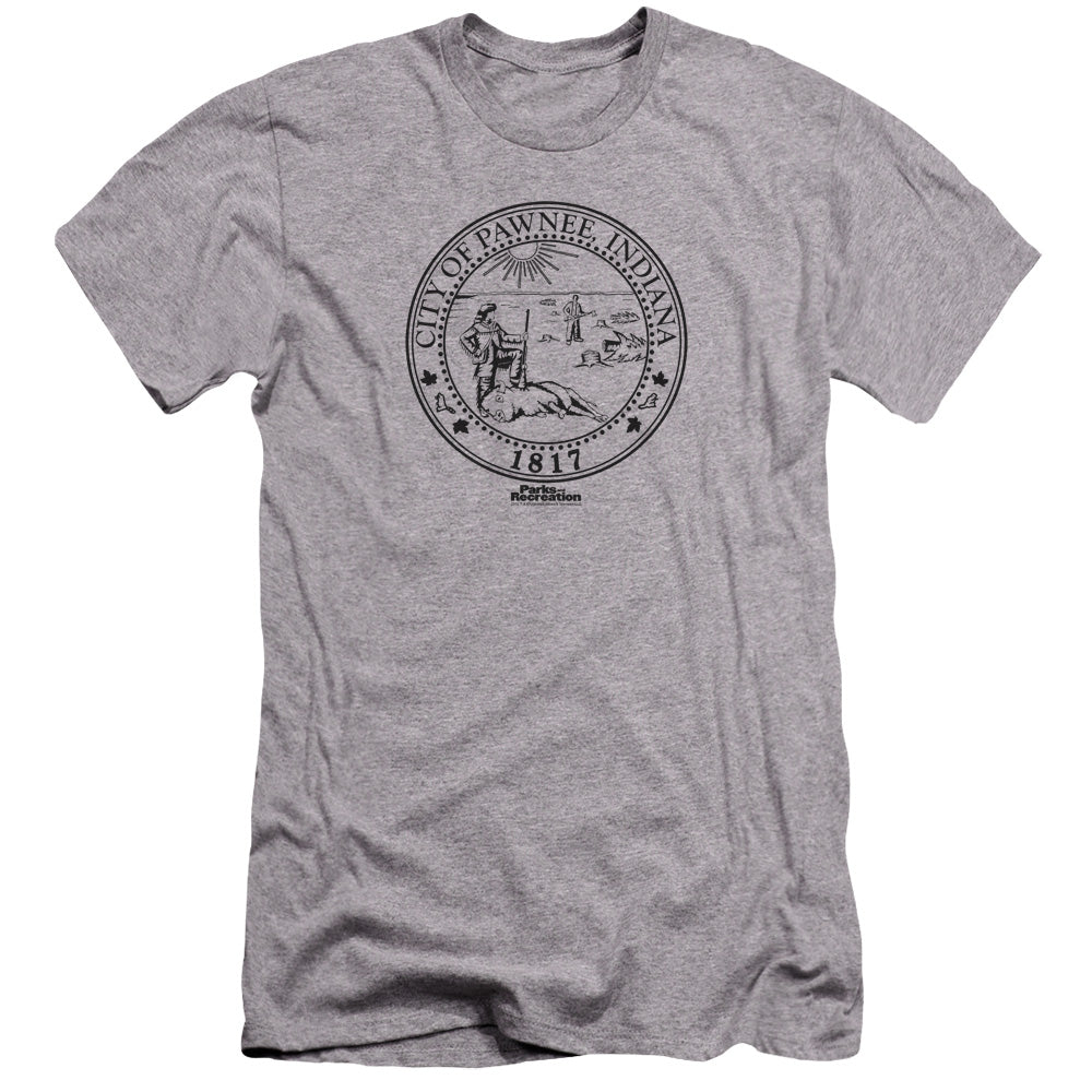 Parks And Rec - Pawnee Seal-premuim Canvas Adult Slim Fit 30/1 - Athletic Heather