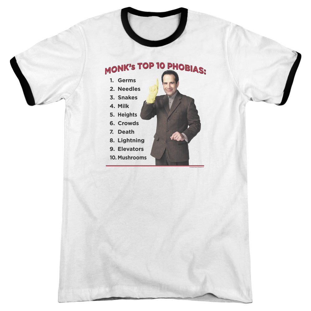 Monk - Top 10 Phobias - Adult Ringer - White/black