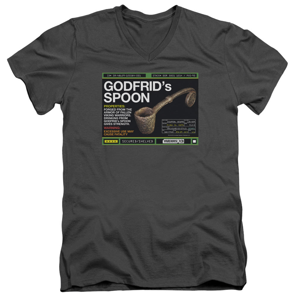 Warehouse 13 - Godfrid Spoon - Short Sleeve Adult V-neck - Charcoal T-shirt
