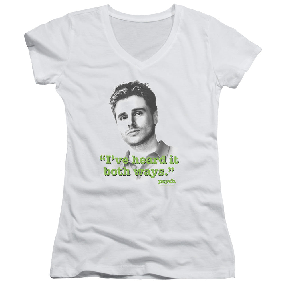 Psych - Both Ways - Junior V-neck - White