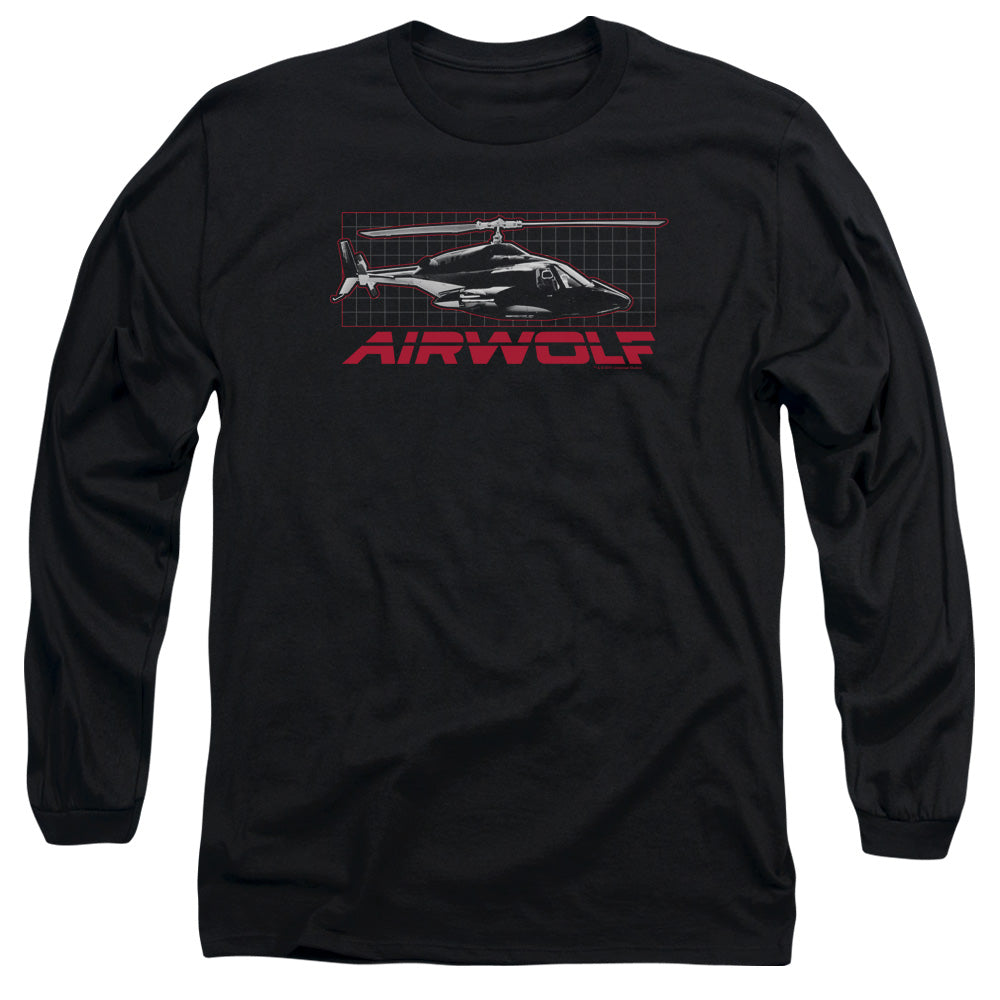 Airwolf - Grid - Long Sleeve Adult 18/1 - Black - Sm - Black T-shirt