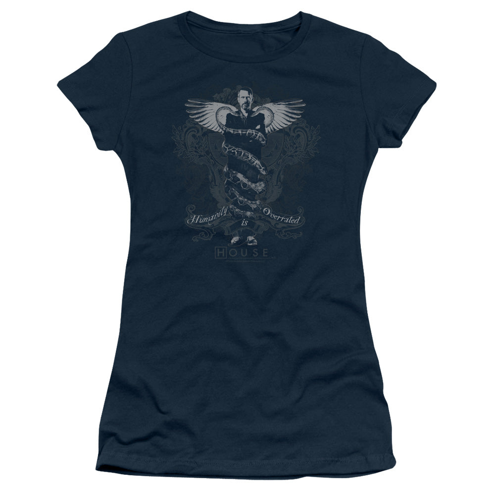 House - Humanity Is Overrated - Short Sleeve Junior Sheer - Navy T-shirt