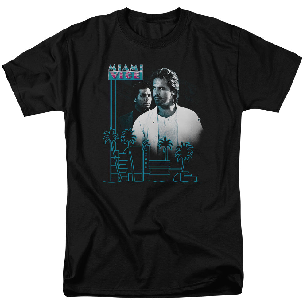 Miami Vice - Looking Out - Short Sleeve Adult 18/1 - Black T-shirt
