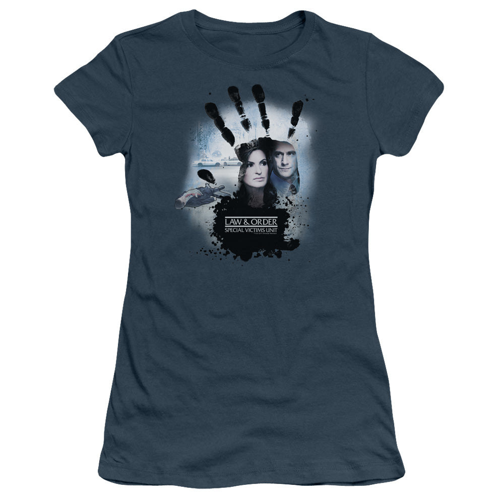 Law And Order Svu - Hand - Short Sleeve Junior Sheer - Indigo T-shirt