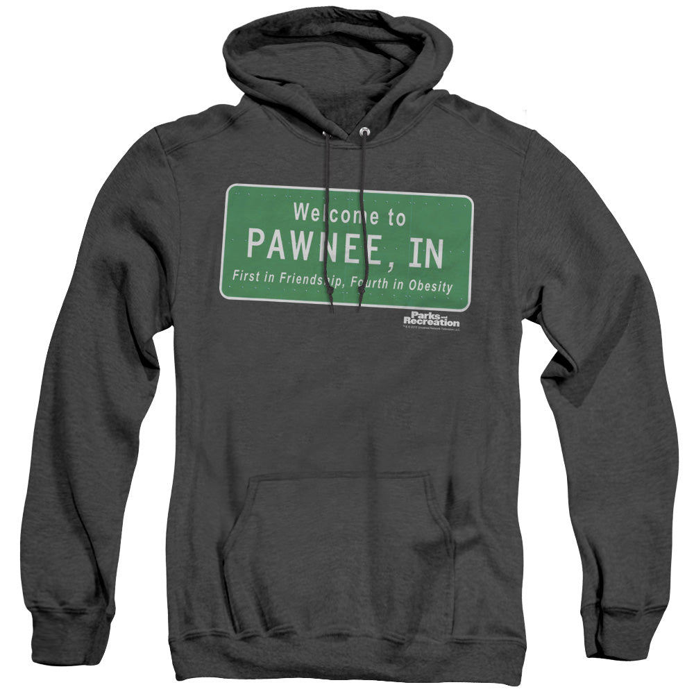 Parks And Rec - Pawnee Sign - Adult Heather Hoodie - Black