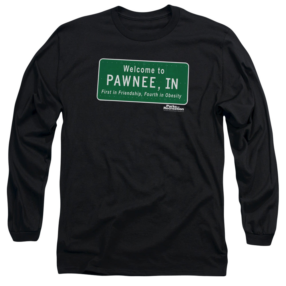 Parks And Rec - Pawnee Sign - Long Sleeve Adult 18/1 - Black T-shirt