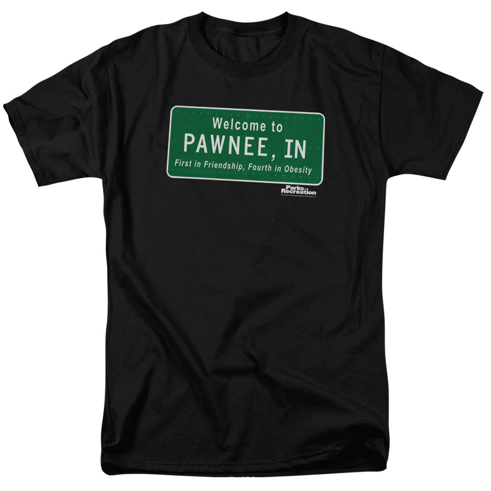 Parks And Rec - Pawnee Sign - Short Sleeve Adult 18/1 - Black T-shirt