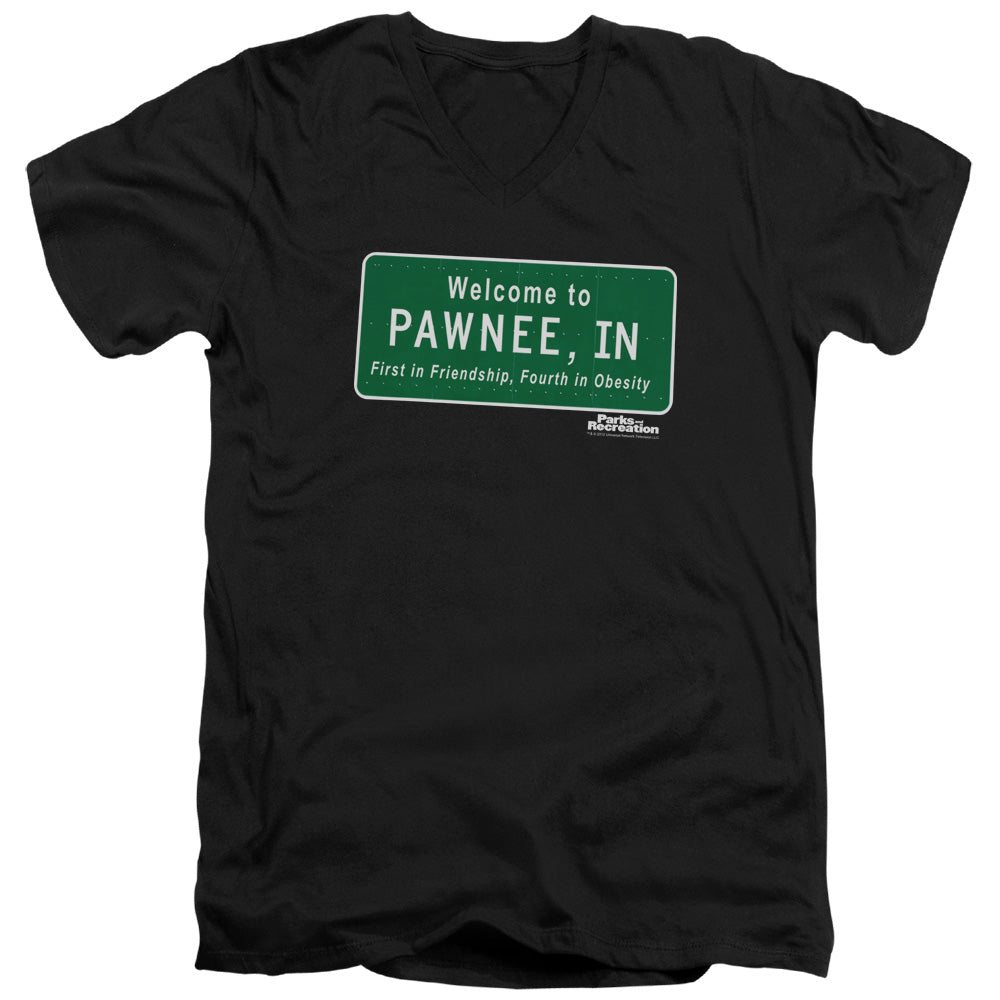 Parks And Rec - Pawnee Sign - Short Sleeve Adult V-neck - Black T-shirt