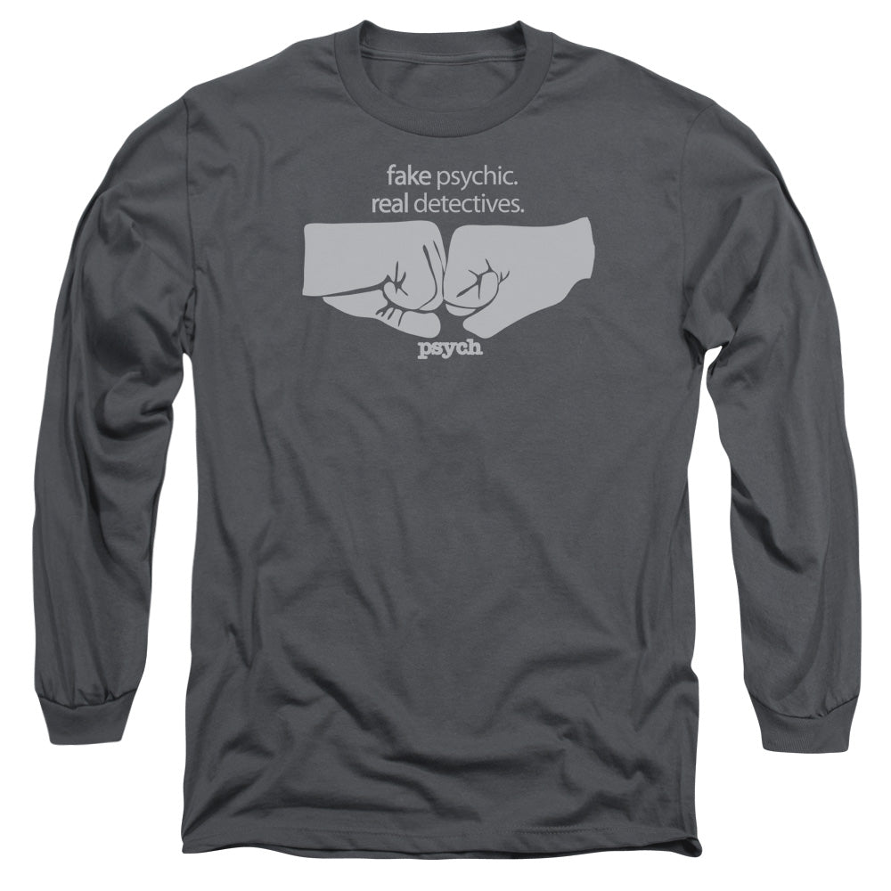 Psych - Fist Bump - Long Sleeve Adult 18/1 - Charcoal T-shirt