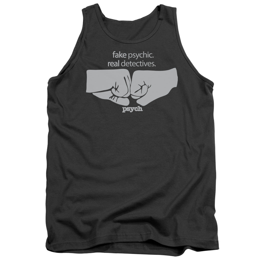 Psych - Fist Bump - Adult Tank - Charcoal