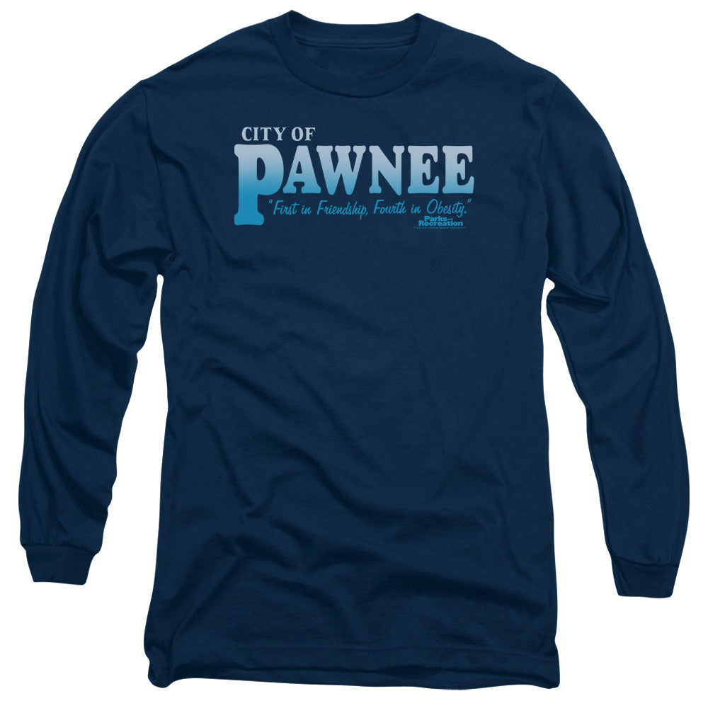 Parks And Rec - Pawnee - Long Sleeve Adult 18/1 - Navy T-shirt