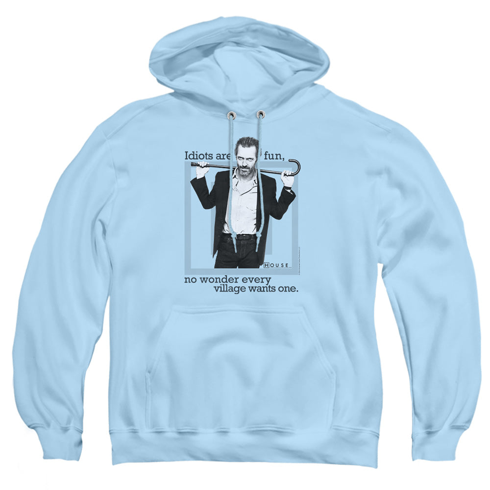 House - Idiots Are Fun - Adult Pull-over Hoodie - Light Blue