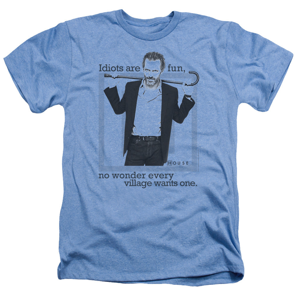 House - Idiots Are Fun - Adult Heather - Light Blue