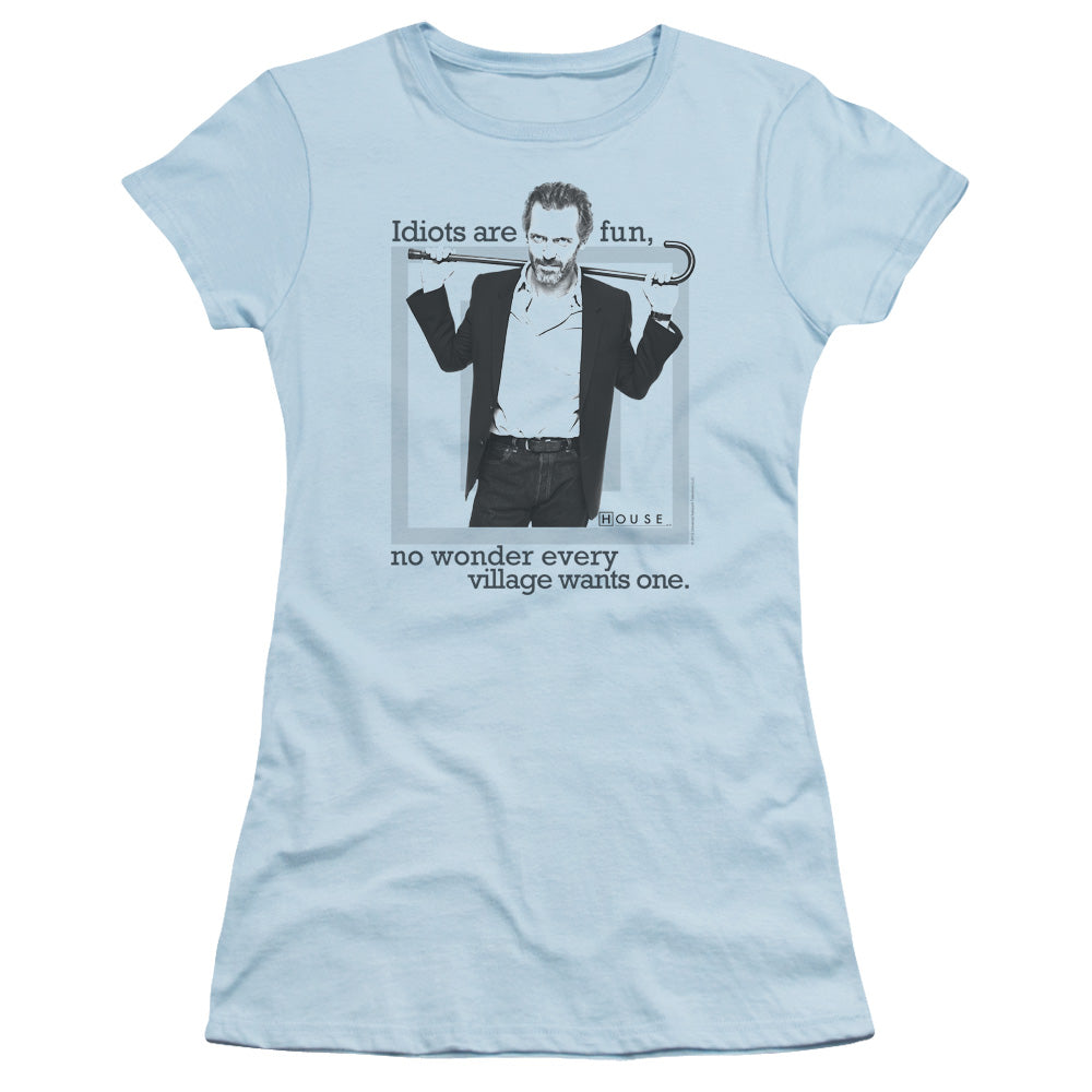 House - Idiots Are Fun - Short Sleeve Junior Sheer - Light Blue T-shirt