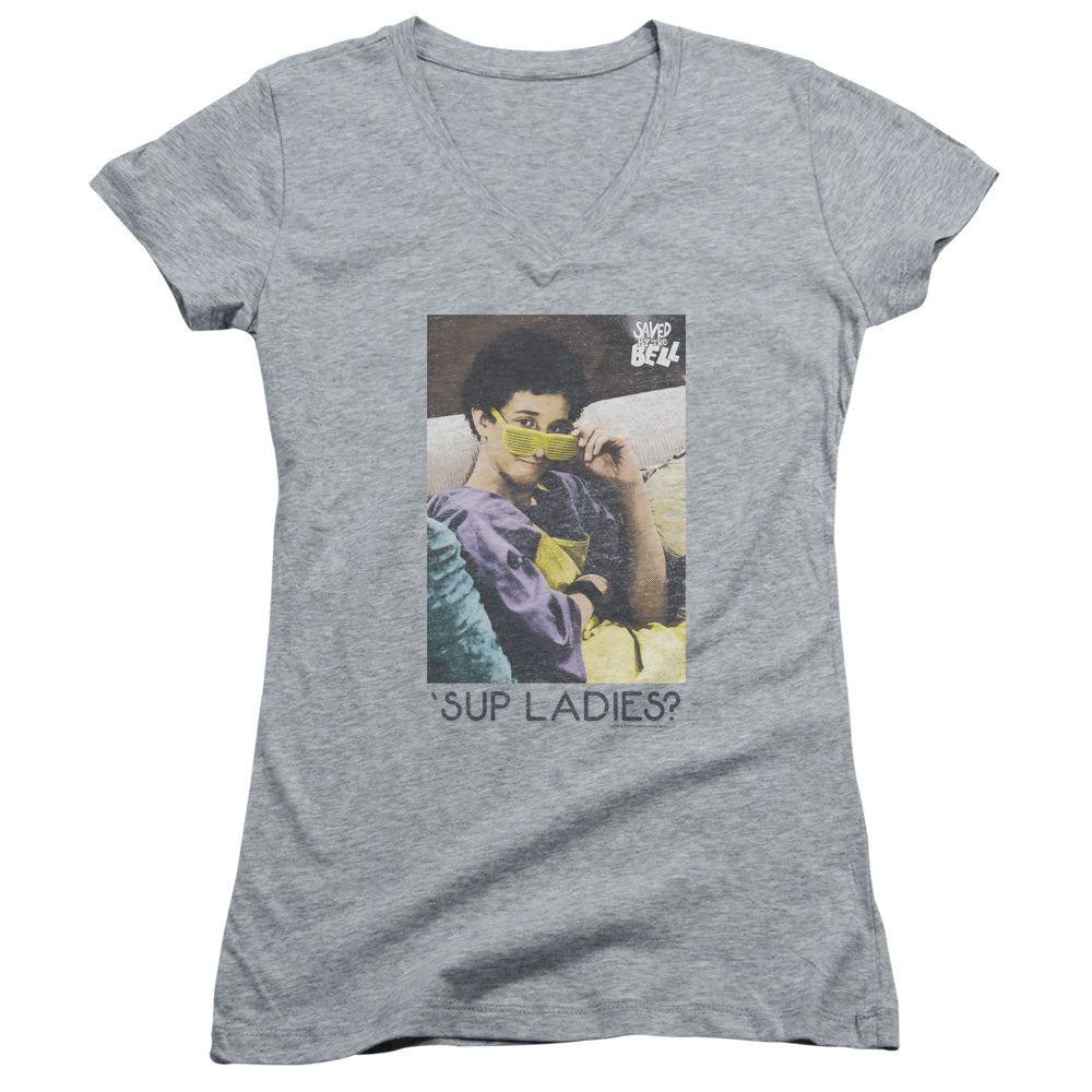 Saved By The Bellong Sleeveup Ladies-junior V-neck - Athletic Heather T-shirt