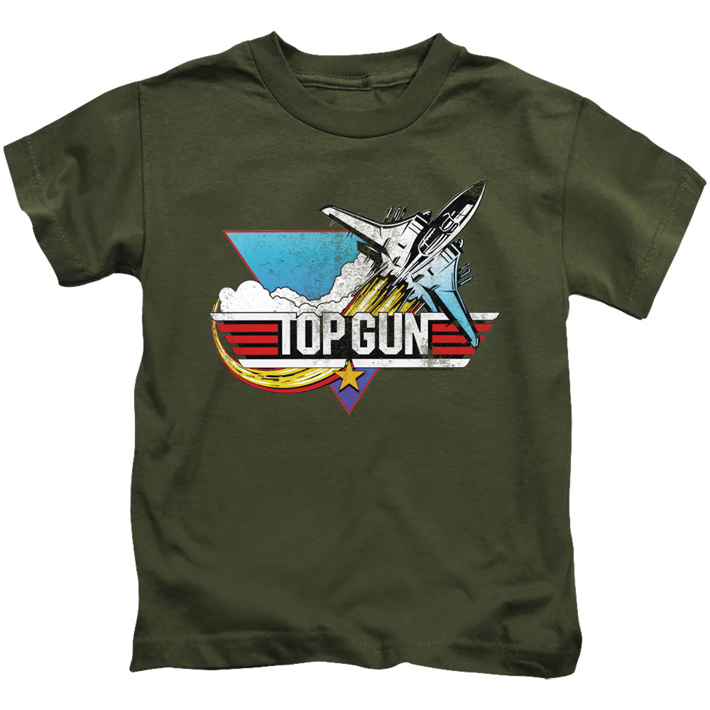 Top Gun - Distressed Logo - Short Sleeve Juvenile 18/1 - Military Green T-shirt