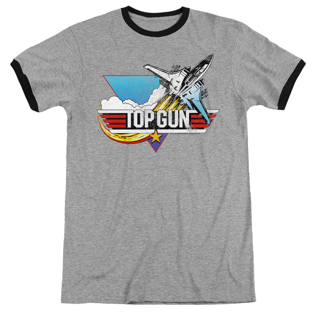 Top Gun - Distressed Logo - Adult Ringer - Heather/black