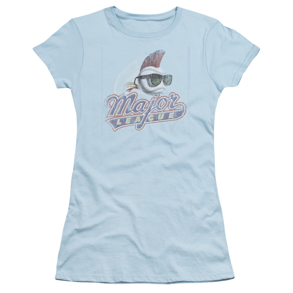 Major League - Distressed Logo - Short Sleeve Junior Sheer - Light Blue T-shirt