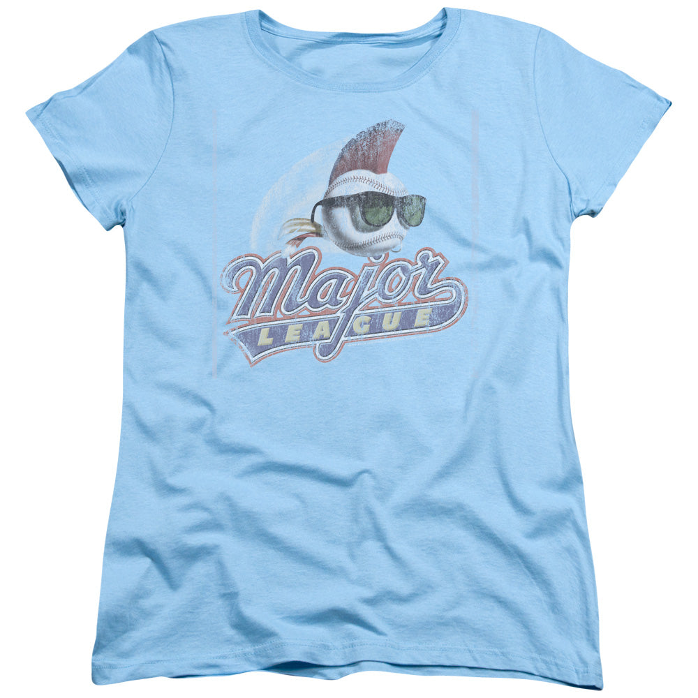 Major League - Distressed Logo - Short Sleeve Womens Tee - Light Blue T-shirt