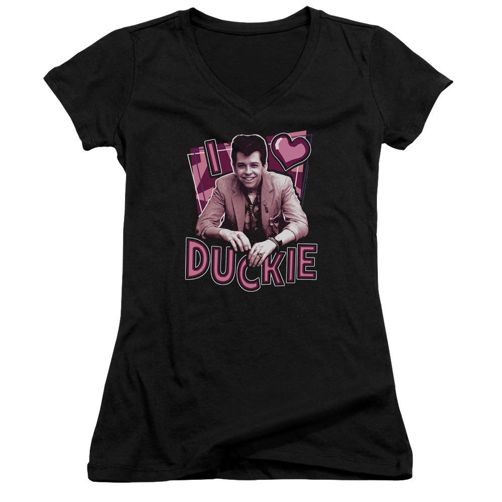 Pretty In Pink - I Heart Duckie - Junior V-neck - Black