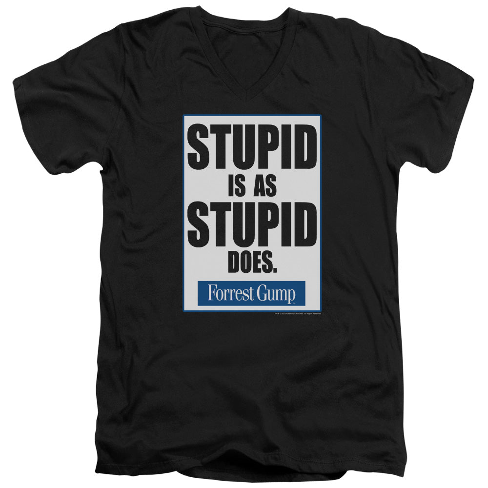 Forrest Gump - Stupid Is - Short Sleeve Adult V-neck - Black T-shirt