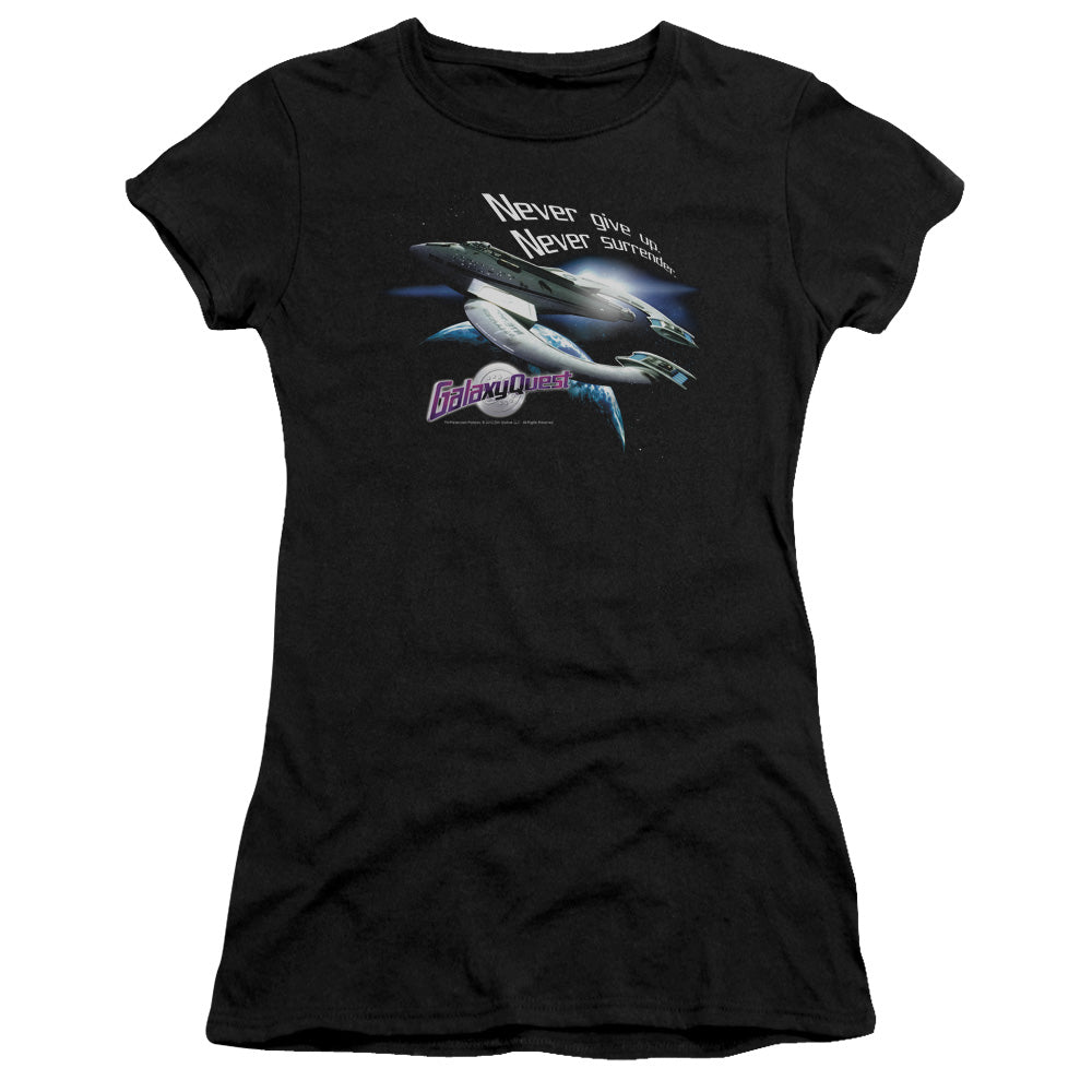 Galaxy Quest - Never Surrender - Short Sleeve Junior Sheer - Black T-shirt