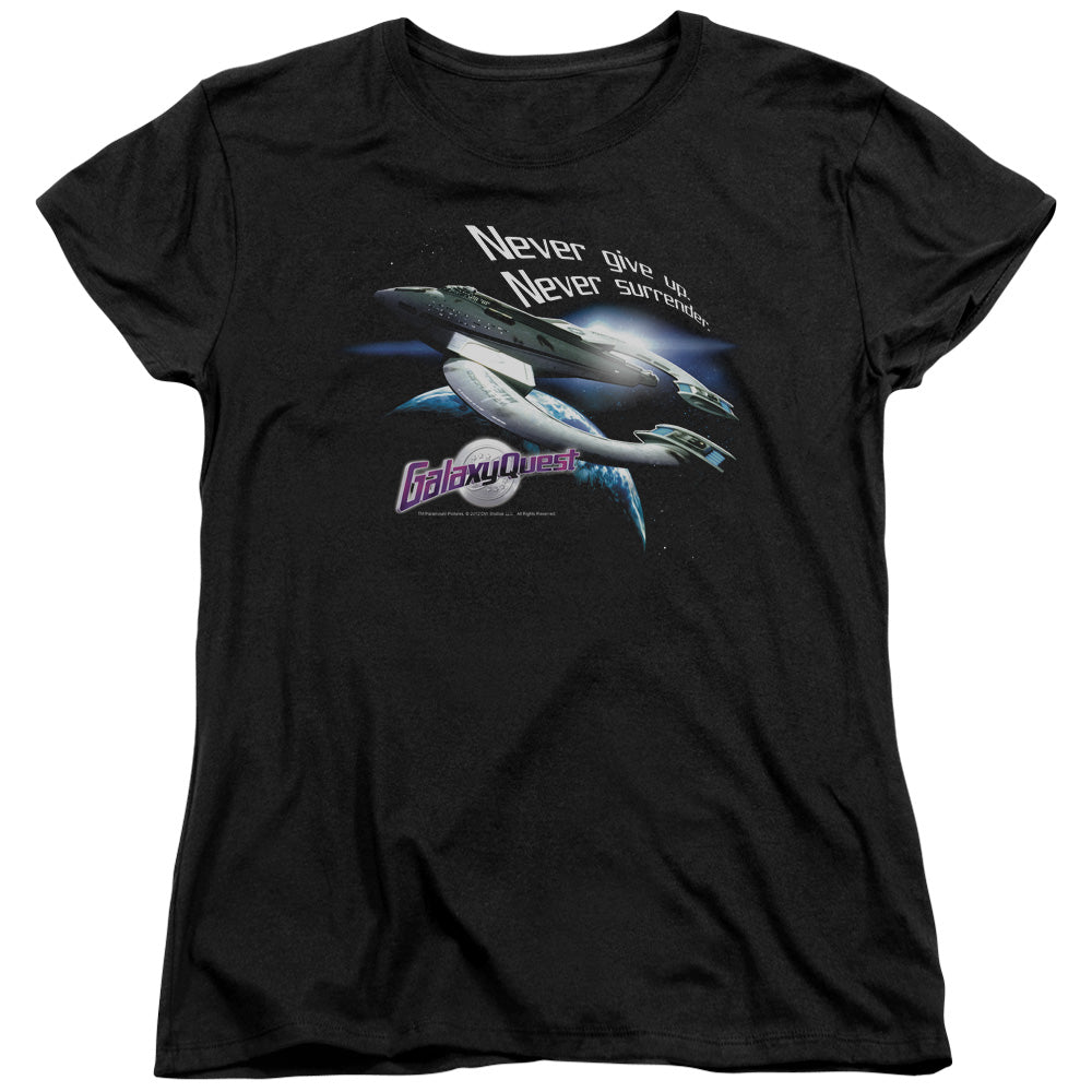 Galaxy Quest - Never Surrender - Short Sleeve Womens Tee - Black T-shirt
