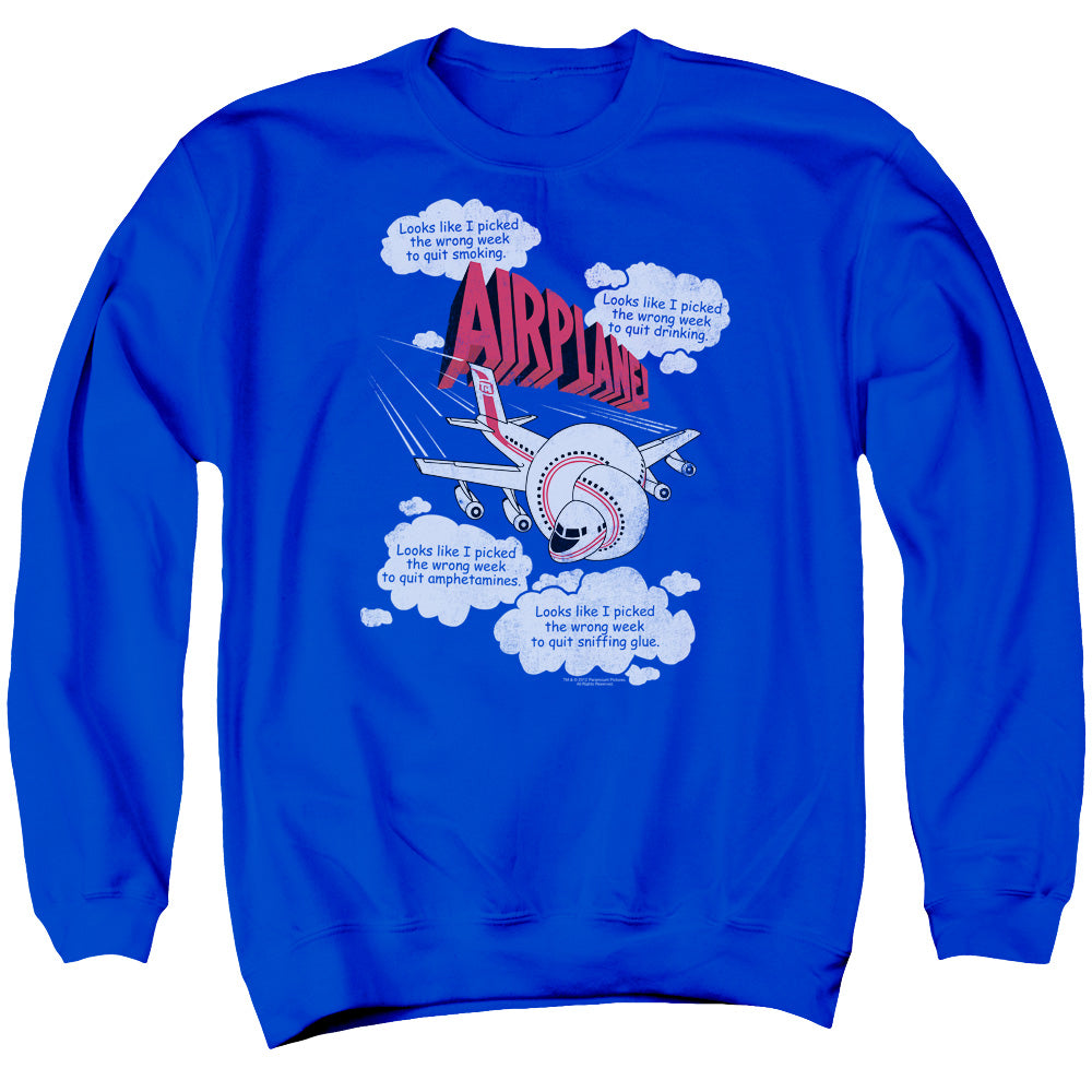 Airplane - Picked The Wrong Day - Adult Crewneck Sweatshirt - Royal Blue