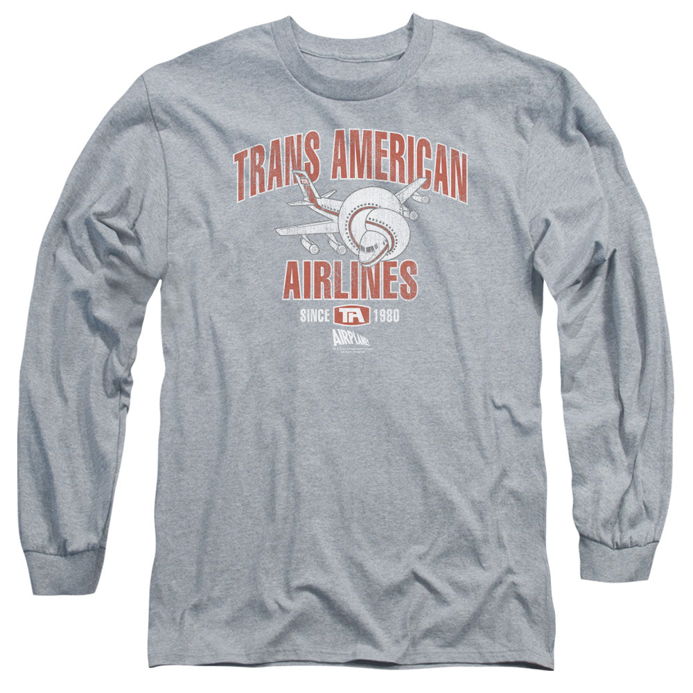 Airplane - Trans American - Long Sleeve Adult 18/1 - Athletic Heather T-shirt
