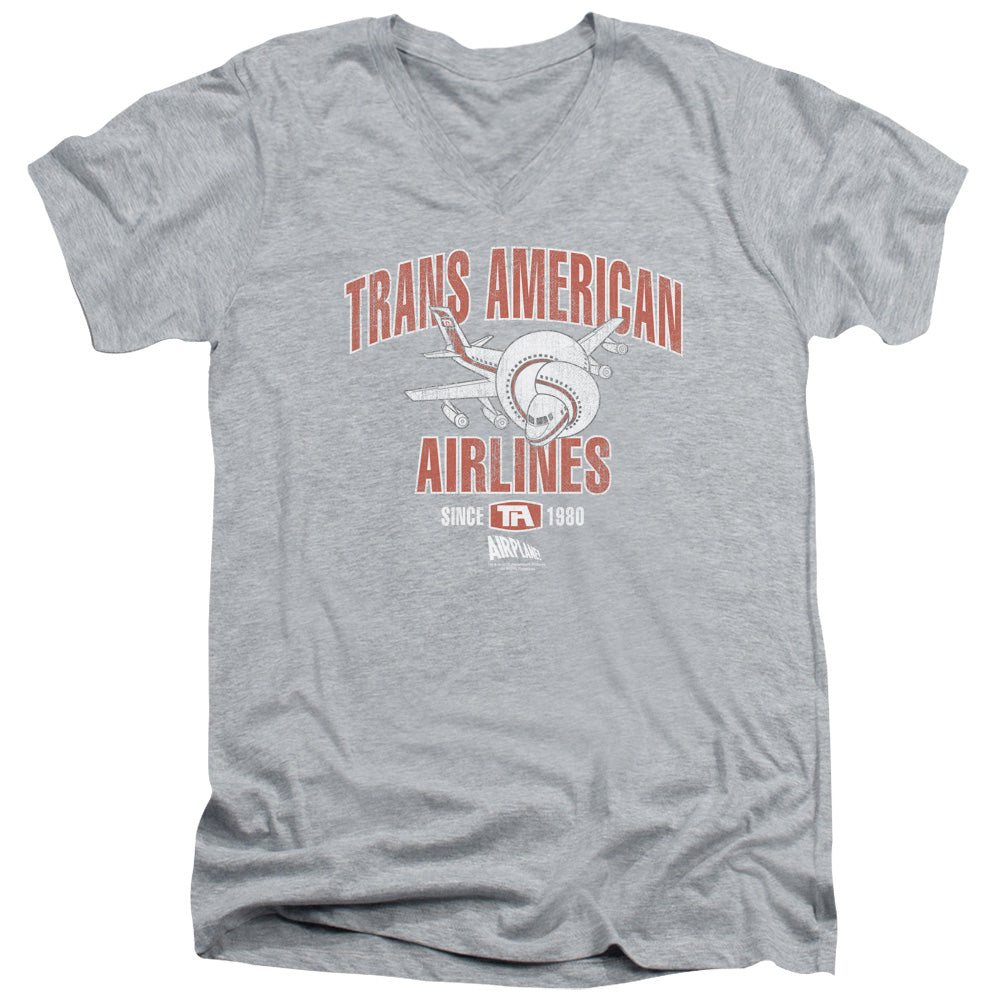 AIRPLANE TRANS AMERICAN - S/S ADULT V-NECK - ATHLETIC HEATHER T-Shirt